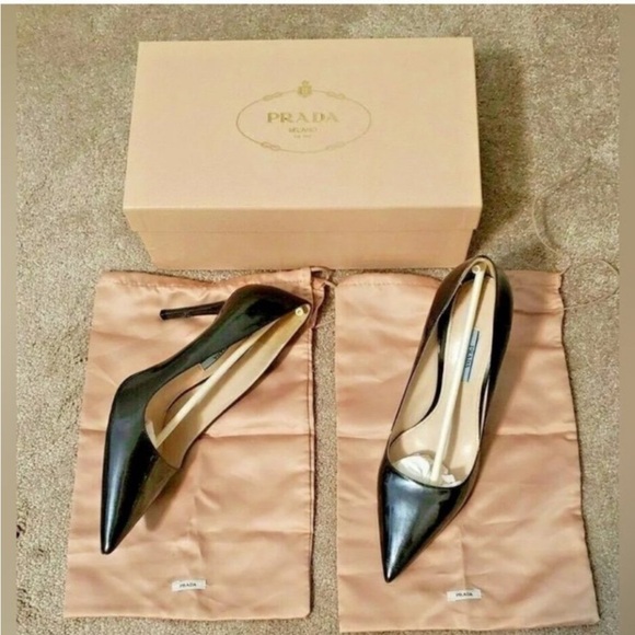 Prada Women's Vernice Taffetta Caffe Leather Heels EUC - Picture 1 of 7